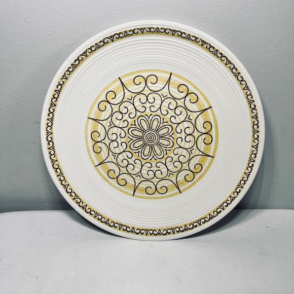 VTG Plate 60s MCM Sierra Ironstone Ceramic 10" MS Max Schonfeld Yellow Scroll - Picture 1 of 5